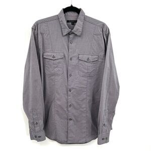 JOHN VARVATOS Navy Blue Gray Check 100% Cotton Button Up Dress Shirt Size Medium